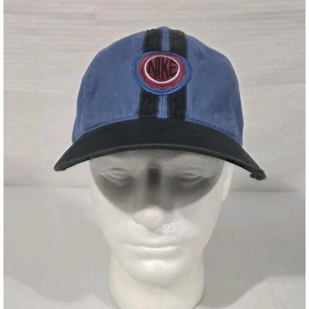 Vintage Nike Strapback Hat Blue Black Circle NIKE Logo Cap OSFA